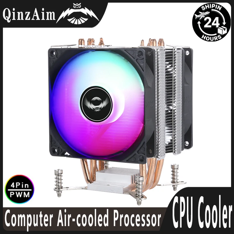 QiuzAim Computer CPU Cooler Fan 4 Heat Pipes Air-cooled 90mm 4pin/PWM Compatible LGA2011-3 2066 X79 X99 115X 1200 1700 E5 i5 i3