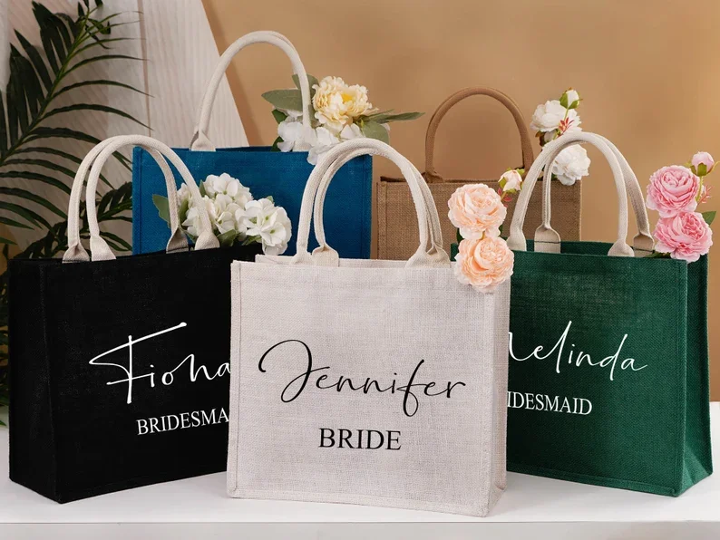 Personalized Burlap Tote Bags,Bridesmaid Tote gift Bags Jute Beach Tote Bags Bachelorette Party Beach Gift Bags Wedding Gift