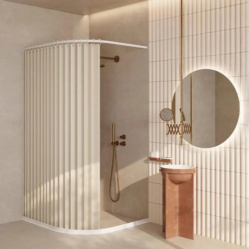 Foldable Shower Curtain Antibacterial Silver Ion Technology Soap Scum Resistant Mildew Proof with Hooks for Home Bathroom Gym
