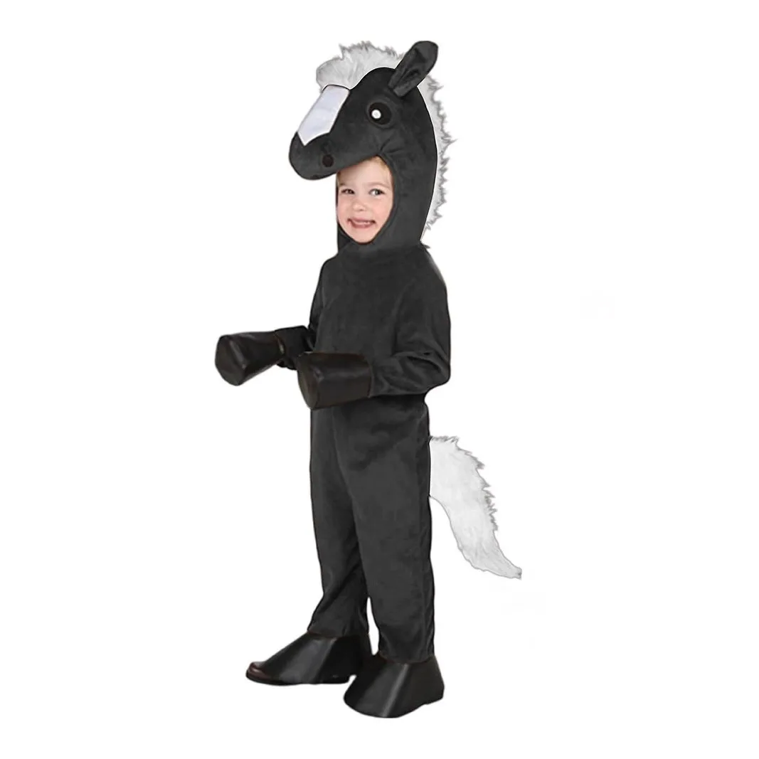 Zoo The horse Kids Brown Black white Funny Toddler Horse Mask Cosplay Costume Outfit Girls Boys Party Role Play With hat gloves view 5