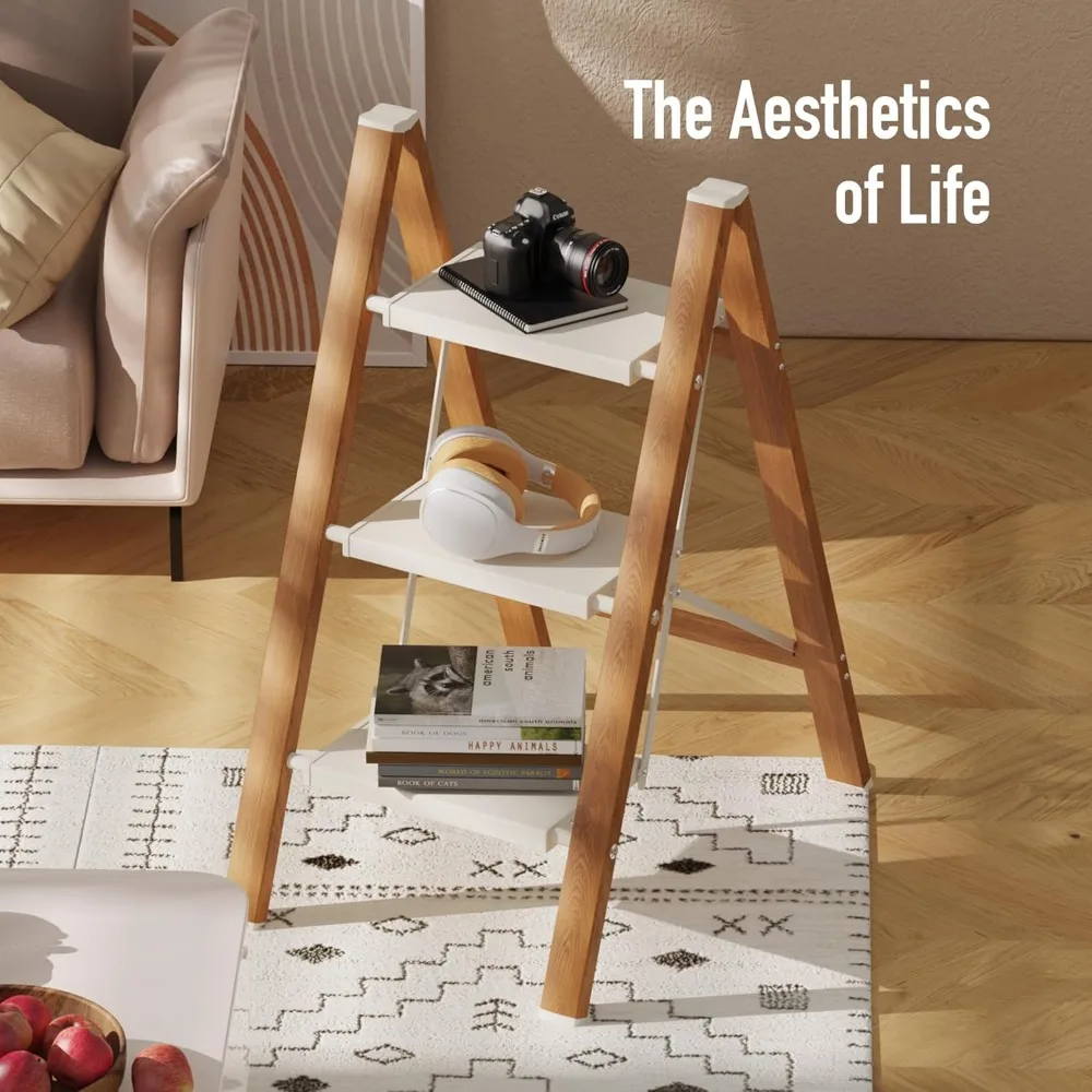 3 Step Lightweight Aluminum Folding Ladder, Portable Step Stool with Wide Anti-Slip Pedals, 330 lbs Capacity for Cleaning Tasks