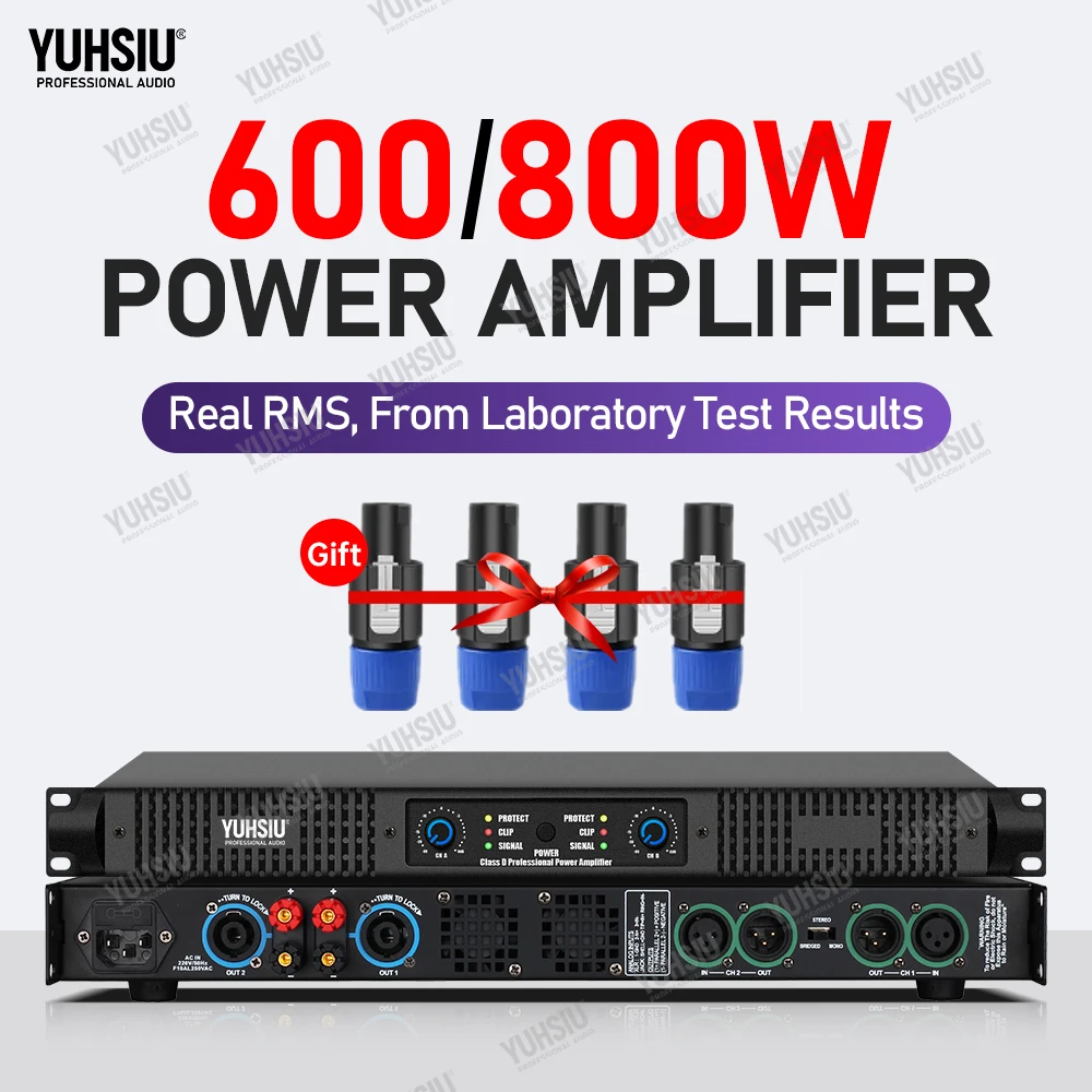 YUHSIU Professional Digital AMP 1U Class D Hifi High Power Amplifier 800W 2Channels For KTV Disco DJ Stage Karaoke Audio Speaker