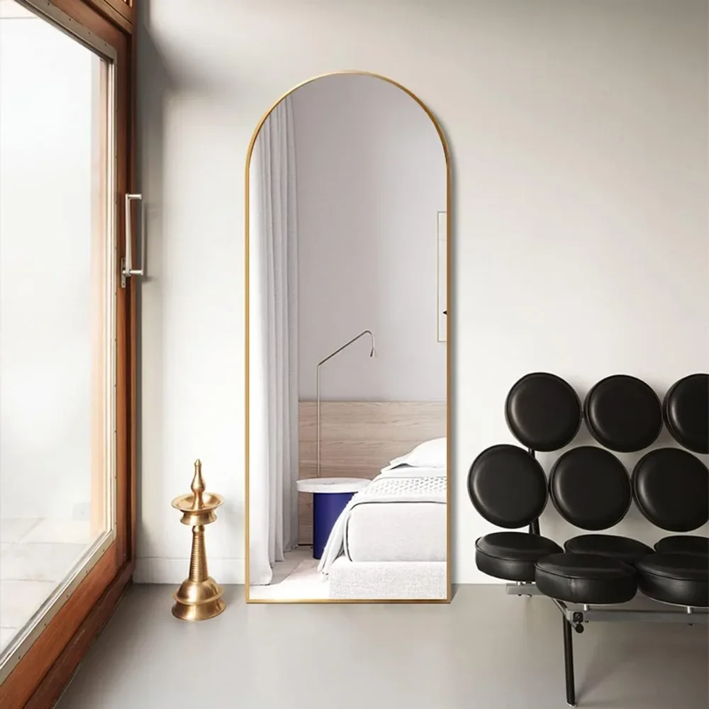 64''x21'' Arched Full Length Mirror with Stand,Gold Floor Freestanding, Wall Mounted Mirror for Bedroom Living Room,Gold