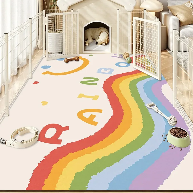 Cute Cartoon Rainbow Rugs for Cat Dog Mat Waterproof Urine-proof Pet Rug Scrubable Washable Pvc Leather Carpet Large Area Mats