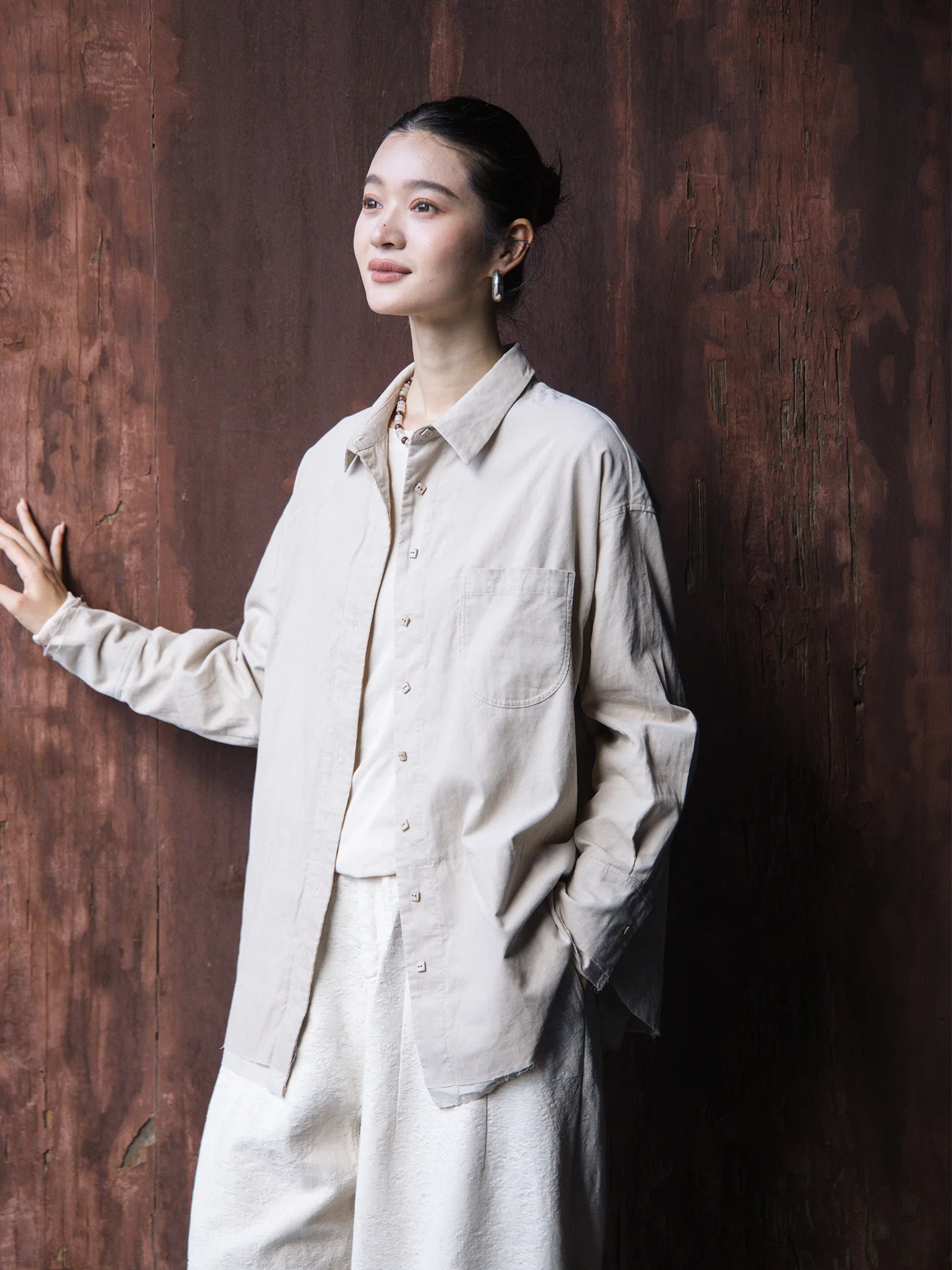 

Свободный крой, повседневный хлопок, бархат, длинный све irt, женский осенне-зимний отложной воротник, дышащий, удобный, универсальный irt