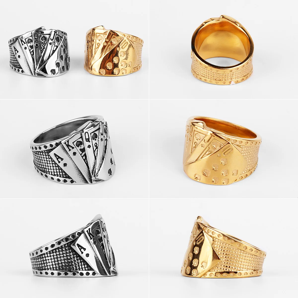316L Stainless Steel Straight Flush Poker Men Ring Hip Hop Good Lucky Talisman Biker Ring for Men Boy Fashion Jewelry Gift