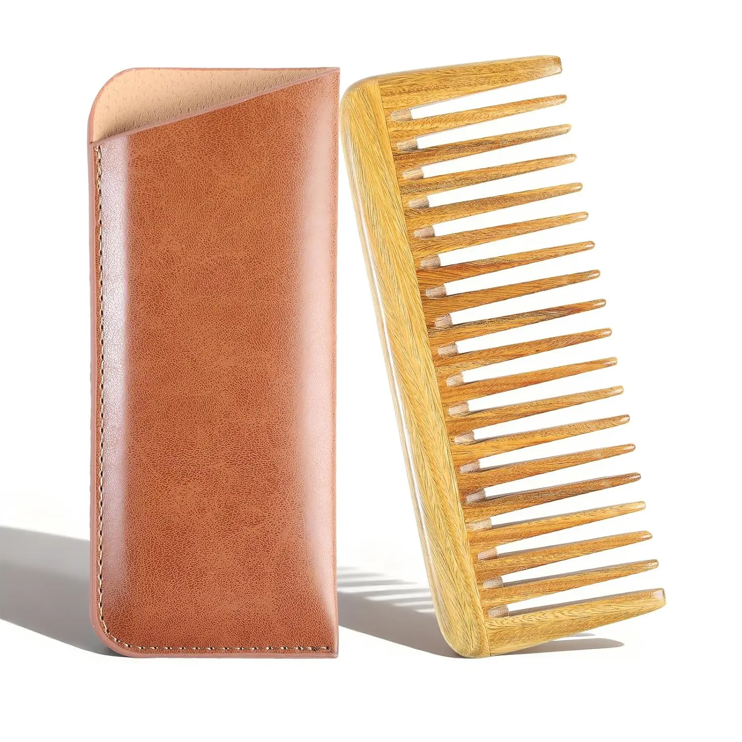 

Handmade 100% Natural Green Sandalwood Hair Comb - Anti-Static Wide Tooth Pocket Comb