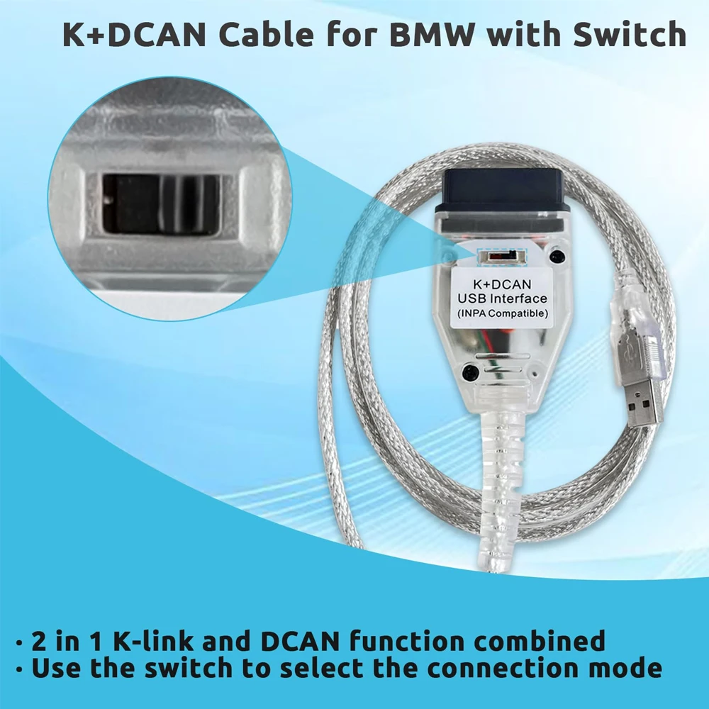 

INPA K + DCAN K + CAN K-Line FT232RL с переключателем для BMW OBD2 кабель сканера шасси диагностический инструмент интерфейс USB программирование