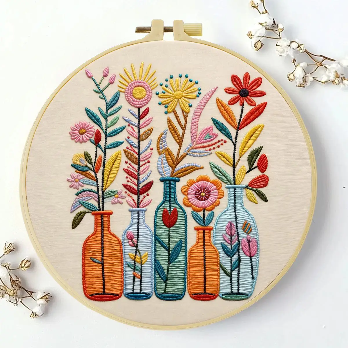 1 Stück 20X20CM/15X15CM 7,87/6,3 Zoll Pflanzen - Blumen Stickerei Starter-Kit DIY-Kit DIY-Stickerei-Set Handarbeiten Heimdekoration – Detail 1