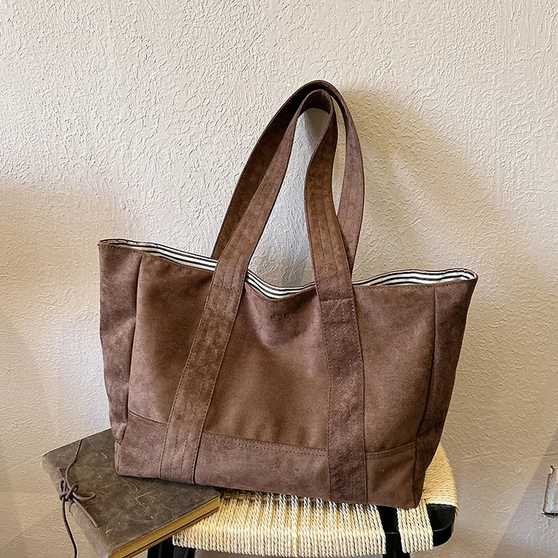 Vintage Suede Velvet Women Handbag Large Capacity Casual Female Shoulder Bag Commute Ladies Big Totes Bolsos Daily Shopping