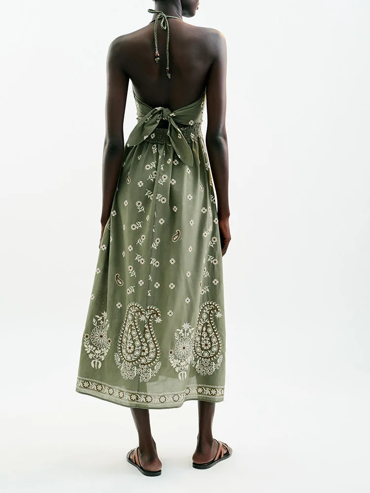 

Faionable Embroidered Print Midi Dr Women's New Summer High Waist Long Skirt Sle Par Dr Ele Aosphere