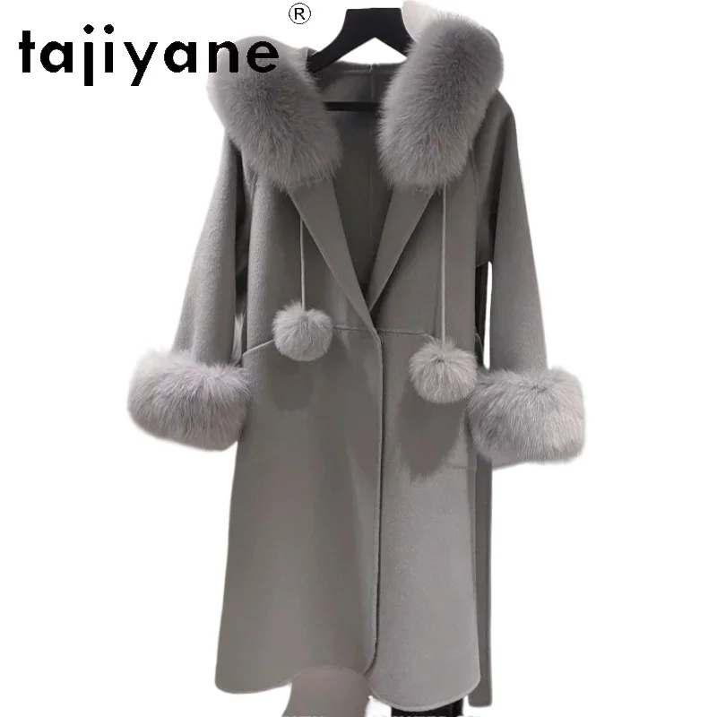 TAJIYANE 100% Sheep Wool Coat Woman Luxury High Quality Fox Fur Collar Coats for Women Clothing Winter Coat Long Jackets Пальто
