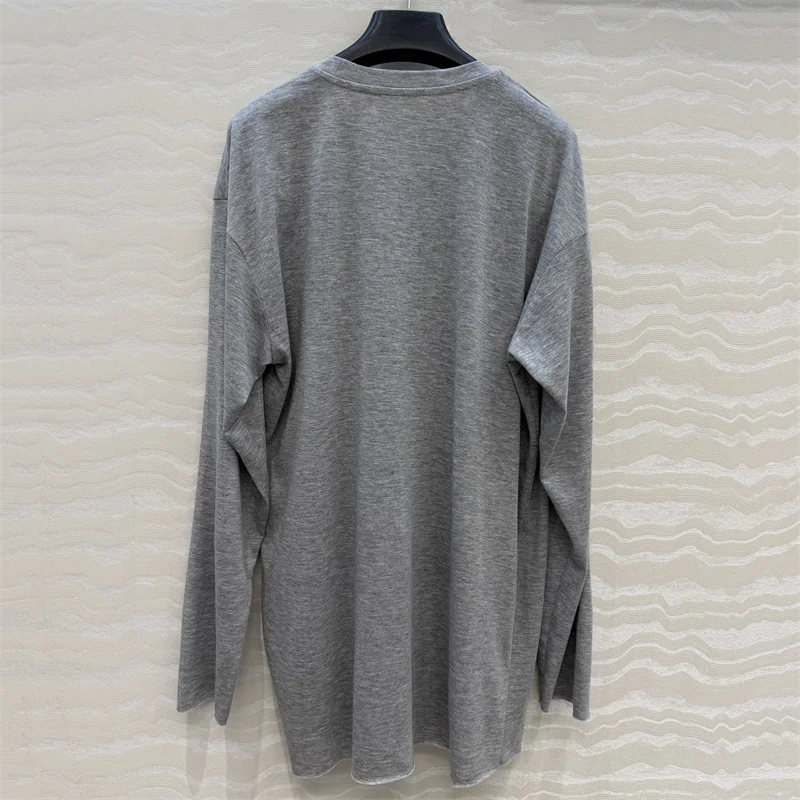 women's t-shirt 2026 Summer New Stretch Knitted Slimming Women's Long Sleeve Top Cotton blend round neck pullover casual tops