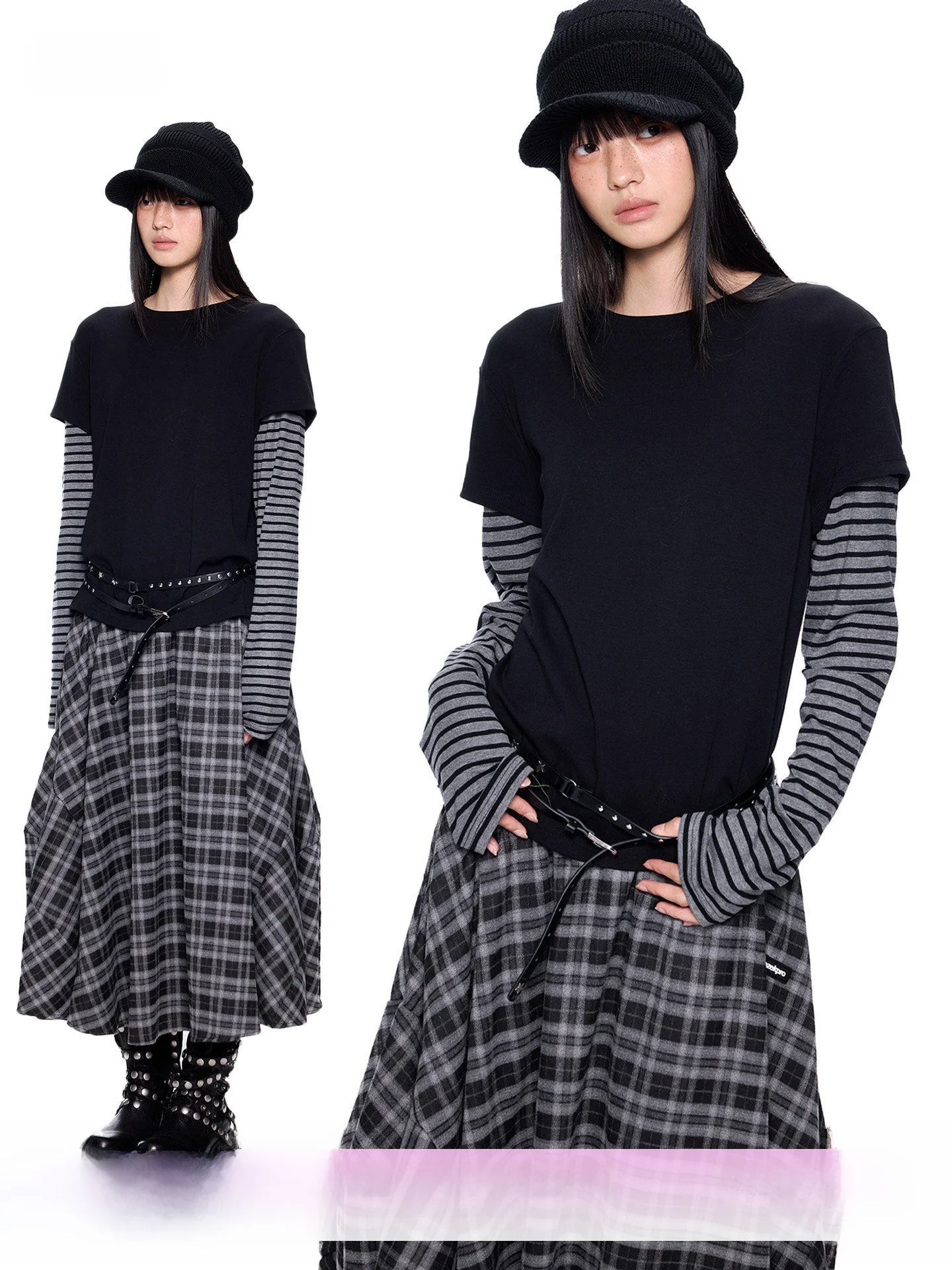 

EZEK Casual Stripe Patchwork Long Sve T-irt Women's Spring New American Retro Leisure Base irt Top Cotton Blend