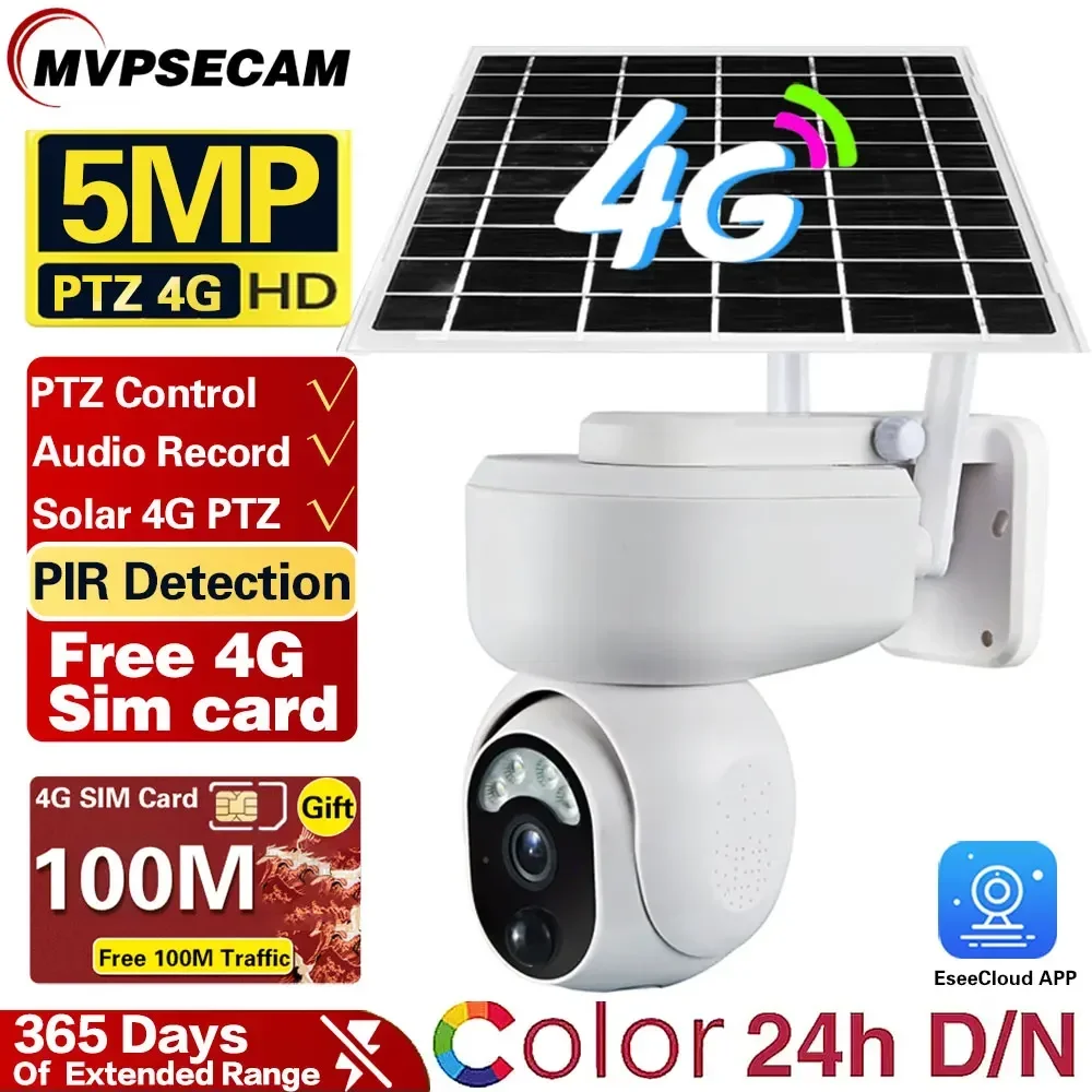 

Free Gift 4G SIM Card 5MP Solar Battery Camera IP Security Surveillance PTZ Dome P2P Outdoor AI PIR Detect Monitor Cloud Camera