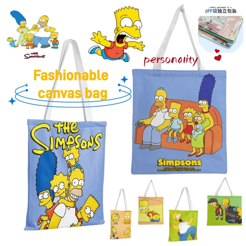

The Simpsons Canvas Bag Cute Fashion Cartoon Personalized Creative Large Capacity Shoulder Bag Birthday Gift for Friends