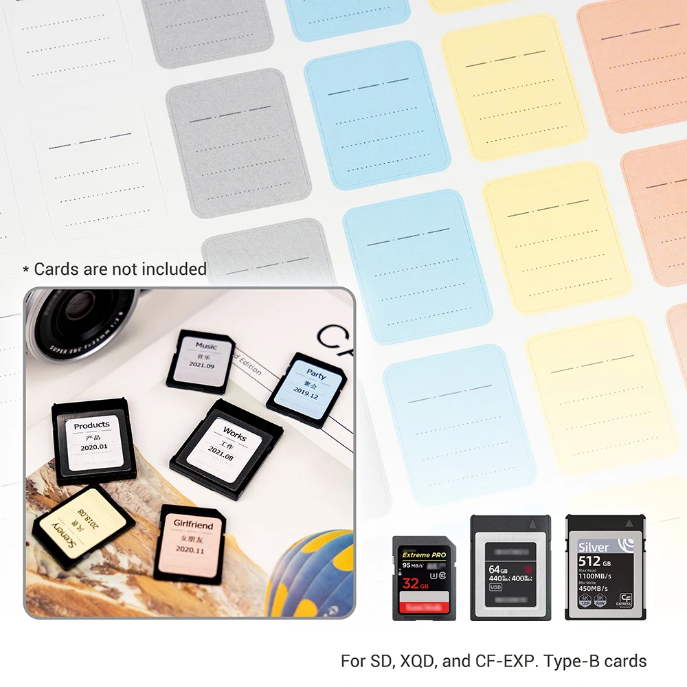 Наклейки с этикетками для SD-карты JJC, рукописные наклейки для печати, 2x2,5 см/0,79 x 0,98 дюйма для карт памяти SD/XQD/CFexpress Type-B