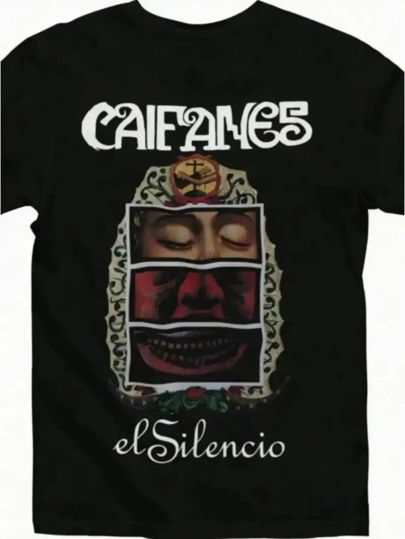 Rock silence Caifanes group t-shirt-Spanish rock 1 piece 180g 100 cotton digital print round collar casual knitted fabric Christ