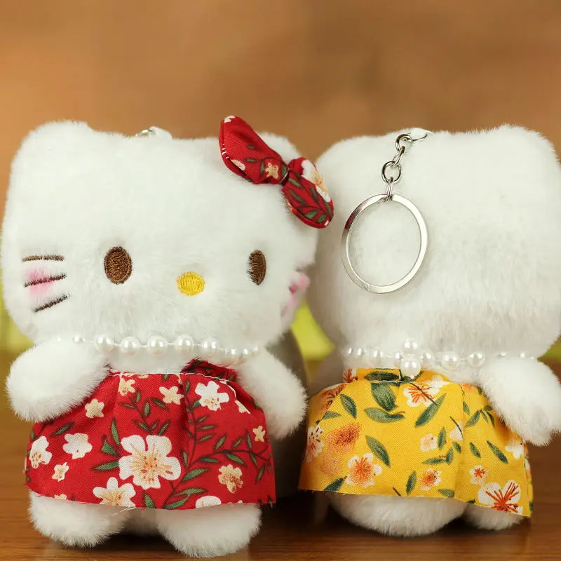 Cartoon Kitty Plüsch-schlüsselanhänger, süßes Kätzchen, Plüschtier, Puppenkleid, hochwertiger Rucksack-Anhänger, Auto, hängende Dekoration, Weihnachtsgeschenk