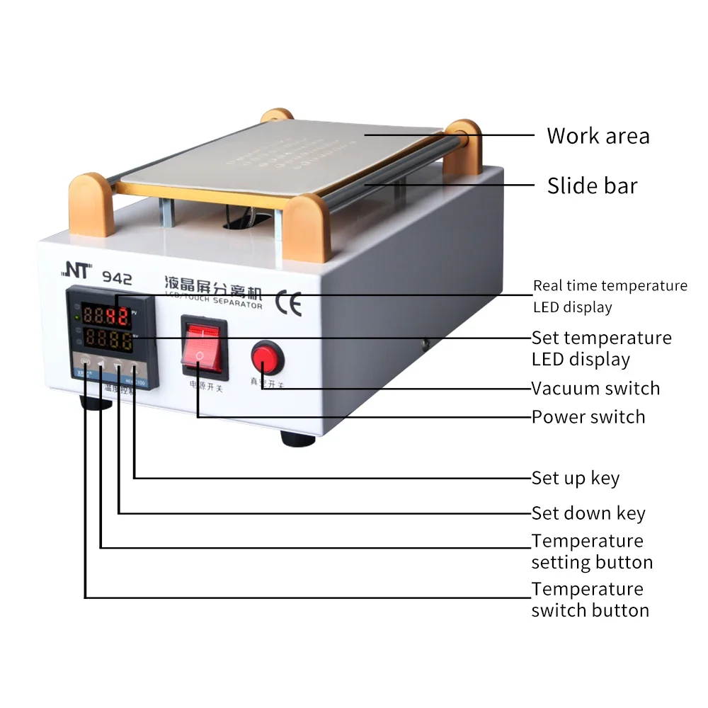 KAISI NT-942 7inch Vacuum Screen LCD Separator Machine For Flat/Curved Display Cutting OCA Separating Glass Repair Tool