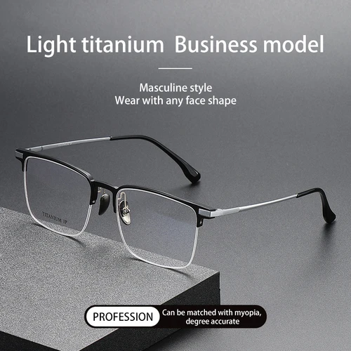 Imagen 2 del producto VICKY moda titanio hombres de negocios gafas con montura cuadrada Anti rayos azules miopía lentes graduadas personalizadas gafas de lectura 20261