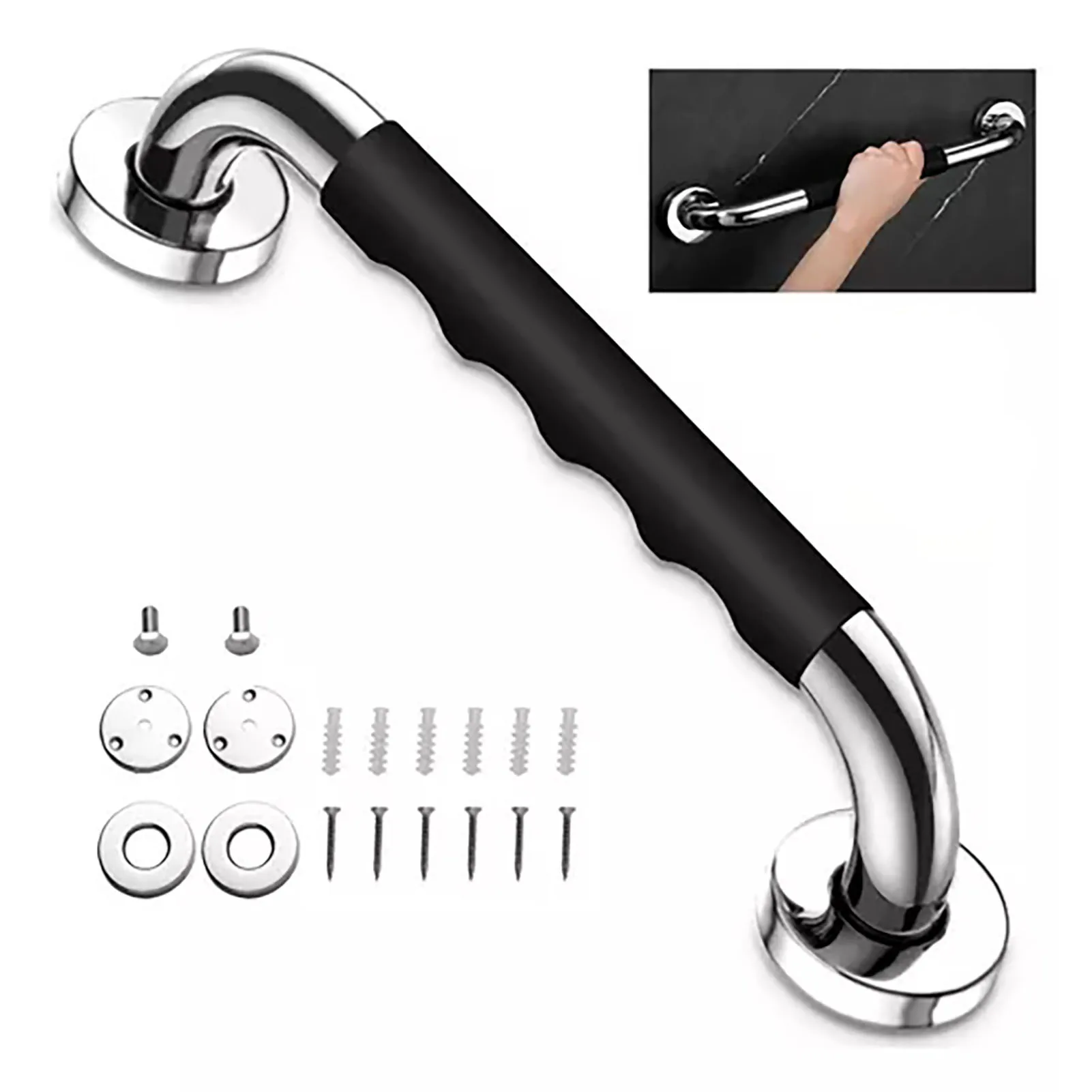 Shower Grab Bar 304 Stainless Steel Silicone Anti Slip Bathtub Handle for Elderly Senior Handicap Pregnant Women Shower Grab Bar