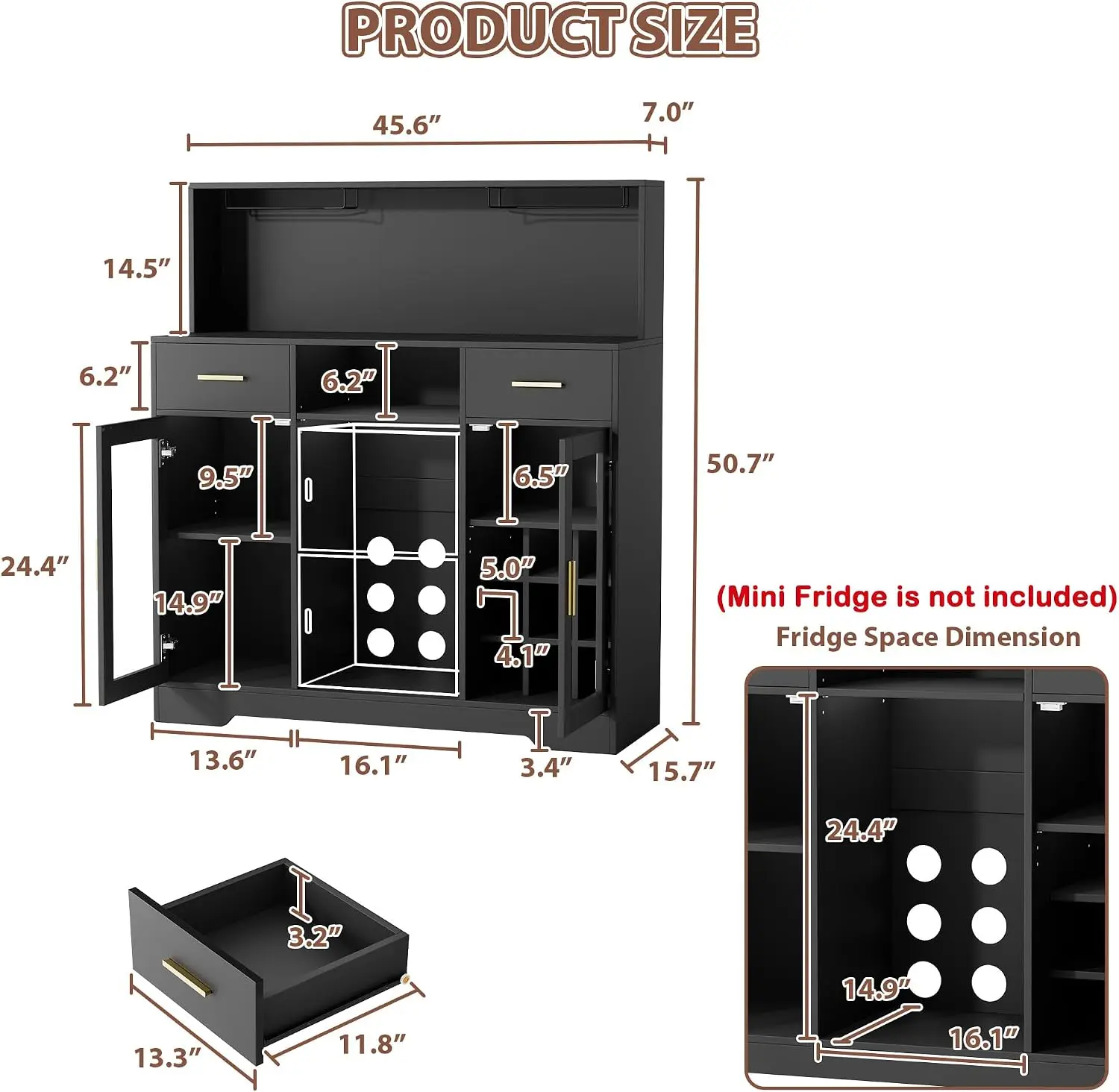 Wine Bar Cabinet with Mini Fridge Space, Liquor Cabinet with Power Outlet & Led Light, Home Bar Coffee Bar Mini Fridge Cabinet with Storage, Buffet Sideboard Cabinet for Kitchen Dining Living Room