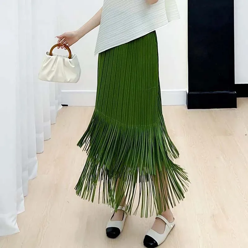 Miyake Style Comfortable, Casual, Slim, Elegant, Fashionable Pleated Tassel Skirt for Women 2026 Summer New Style