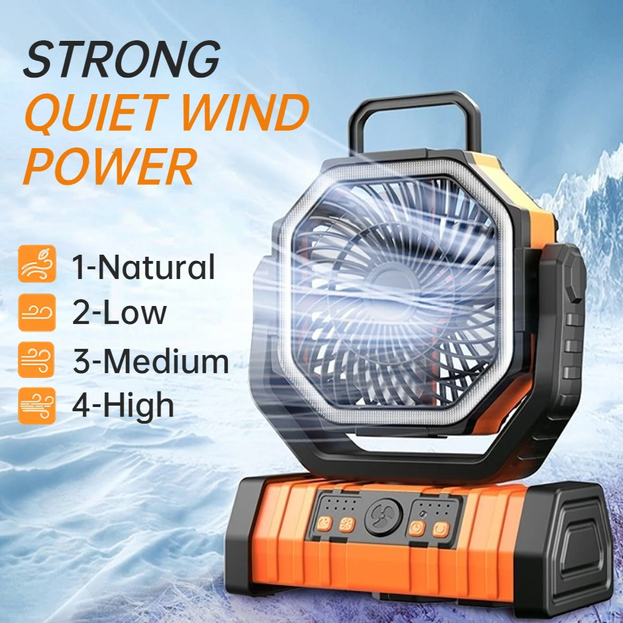 Stay Cool Anywhere Portable USB Outdoor Fan With 4 levels of wind speed adjustment Rechargeable Battery & Lighting for Outdoor