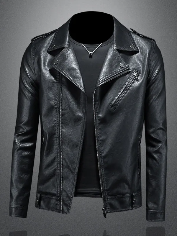 

Leather Jaet Men's Slim Fit Biker Sle Casual Coat Spring 2026 Trendy Briti Sle Zipper Closure ort Length Jaet