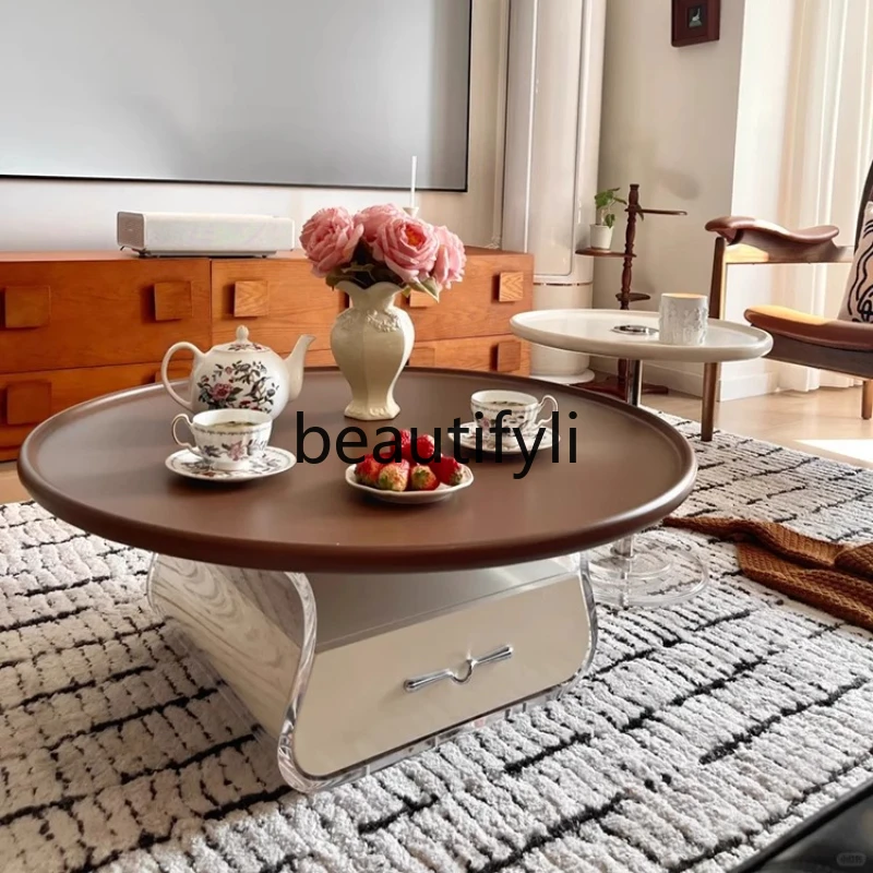 

Cream style coffee table acrylic living room home designer French medieval style round edge table
