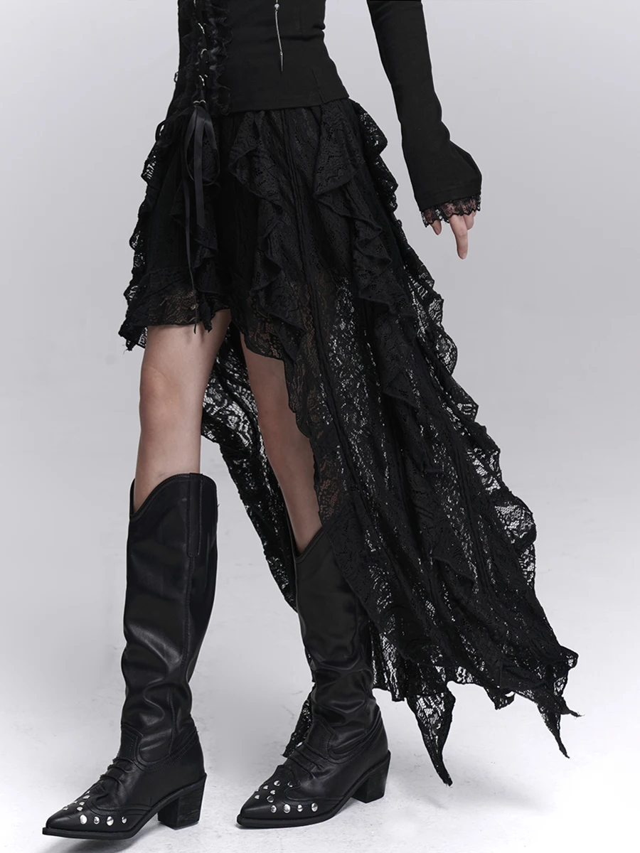 Ghost Girl Early Autumn Bla Lace Asymmetrical Hemline  Skirt loween Costume k Sle High Waist Irregular Skirt