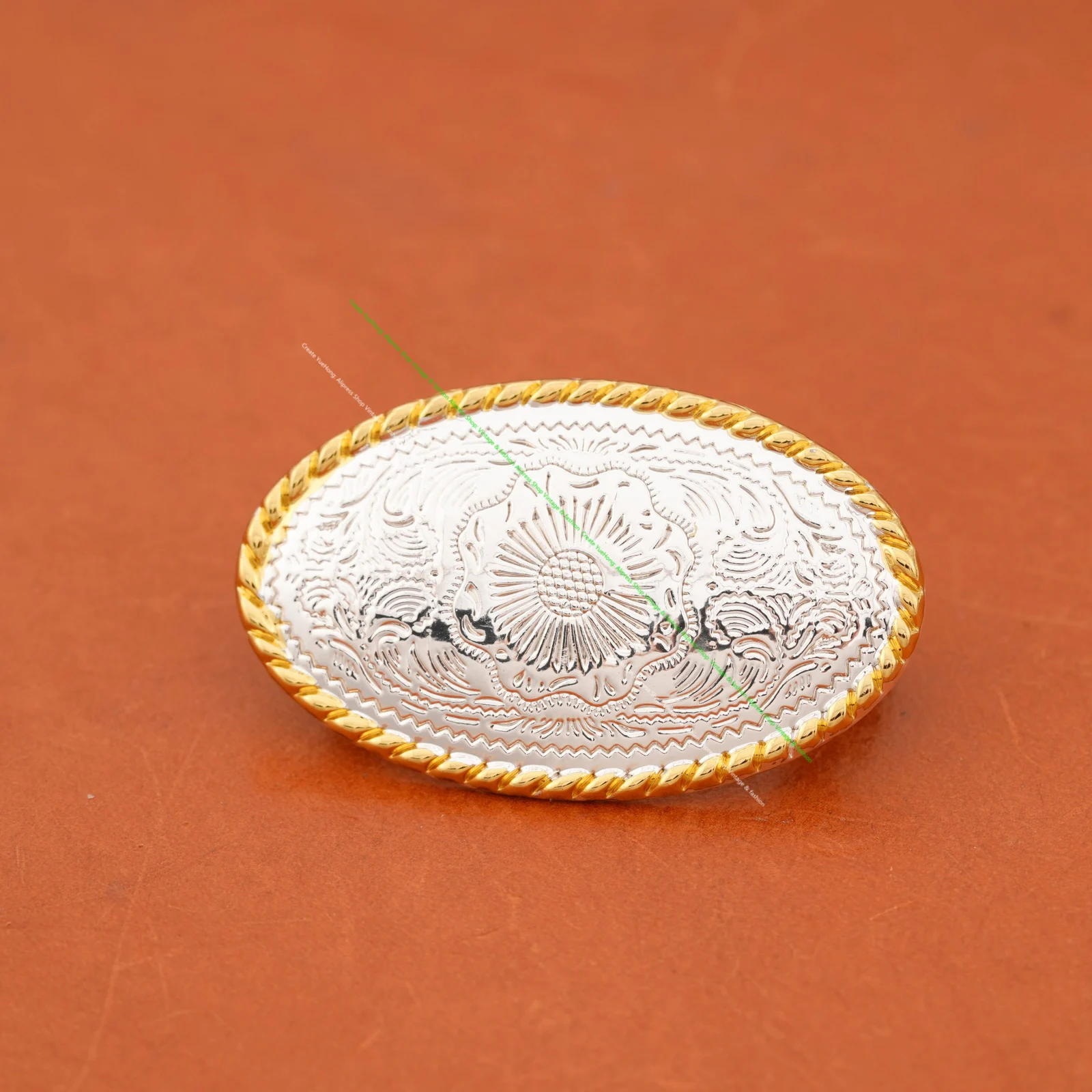 5PC 47X29MM Bling Silver Western Gold Edge Floral Engraved Decor Conchos Screwback