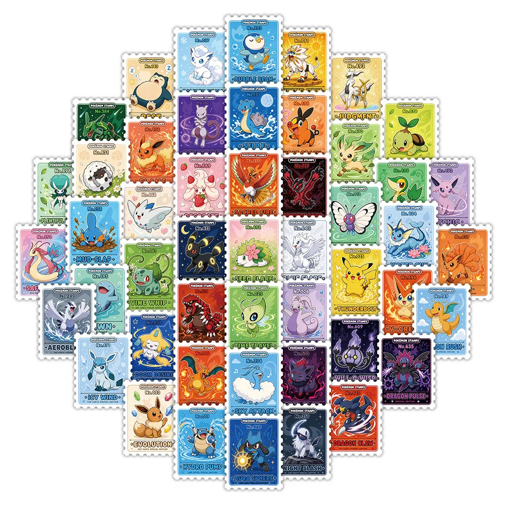 60 Stück Neue Pokémon Stempel Anime Aufkleber Ästhetik Scrapbooking Tasse Laptop Koffer Mädchen Abziehbilder Notizbuch Graffiti Spielzeug – Detail 1