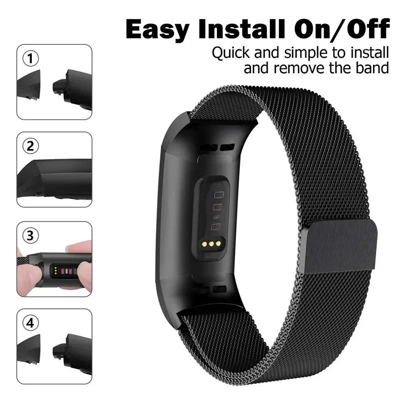 Metal Strap For Fitbit Charge 3 4 SE Smart Watch Stainless Steel Loop Band For Fitbit Charge 2 5 Fitness Wristband Bracelet