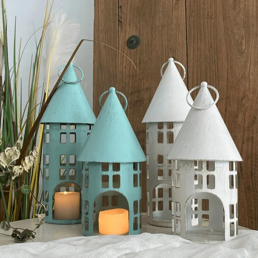 New candlestick candle typhoon light courtyard decoration rusted castle house hollow wrought iron ornament aromatherapy