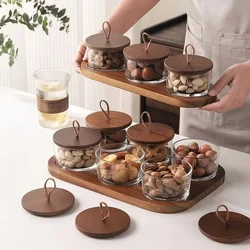 Glass Dried Fruit Plate Japanese Glass Storage Bottle with Wooden Lid Dried Fruit Snack Compartment Tray Household Snack Tray