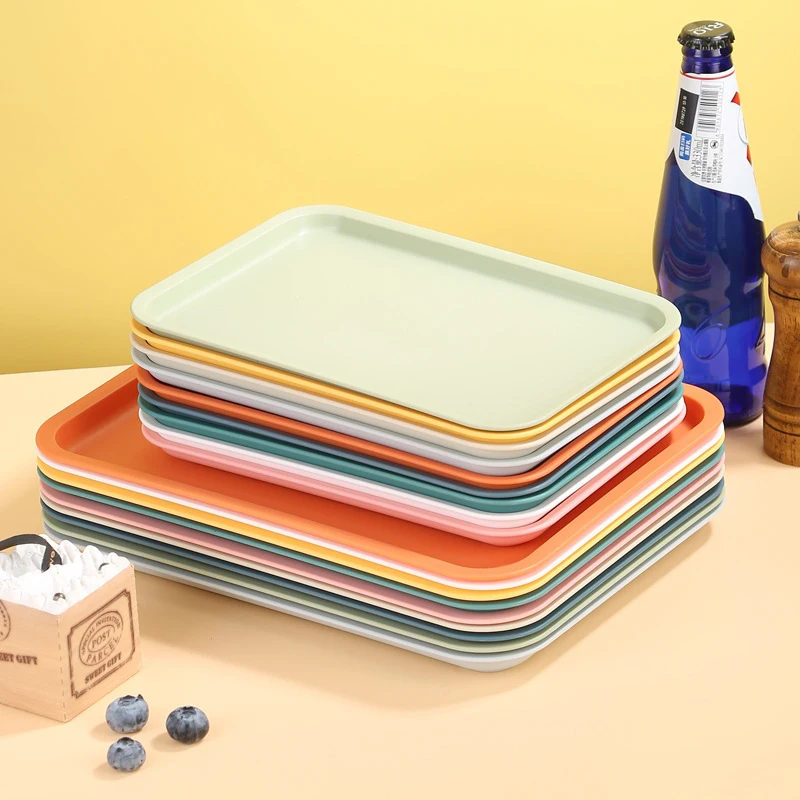 Bandeja Rectangular de plástico nórdico para servir alimentos, bandeja de almacenamiento de varios colores para el hogar, cocina, bandeja de postre de frutas