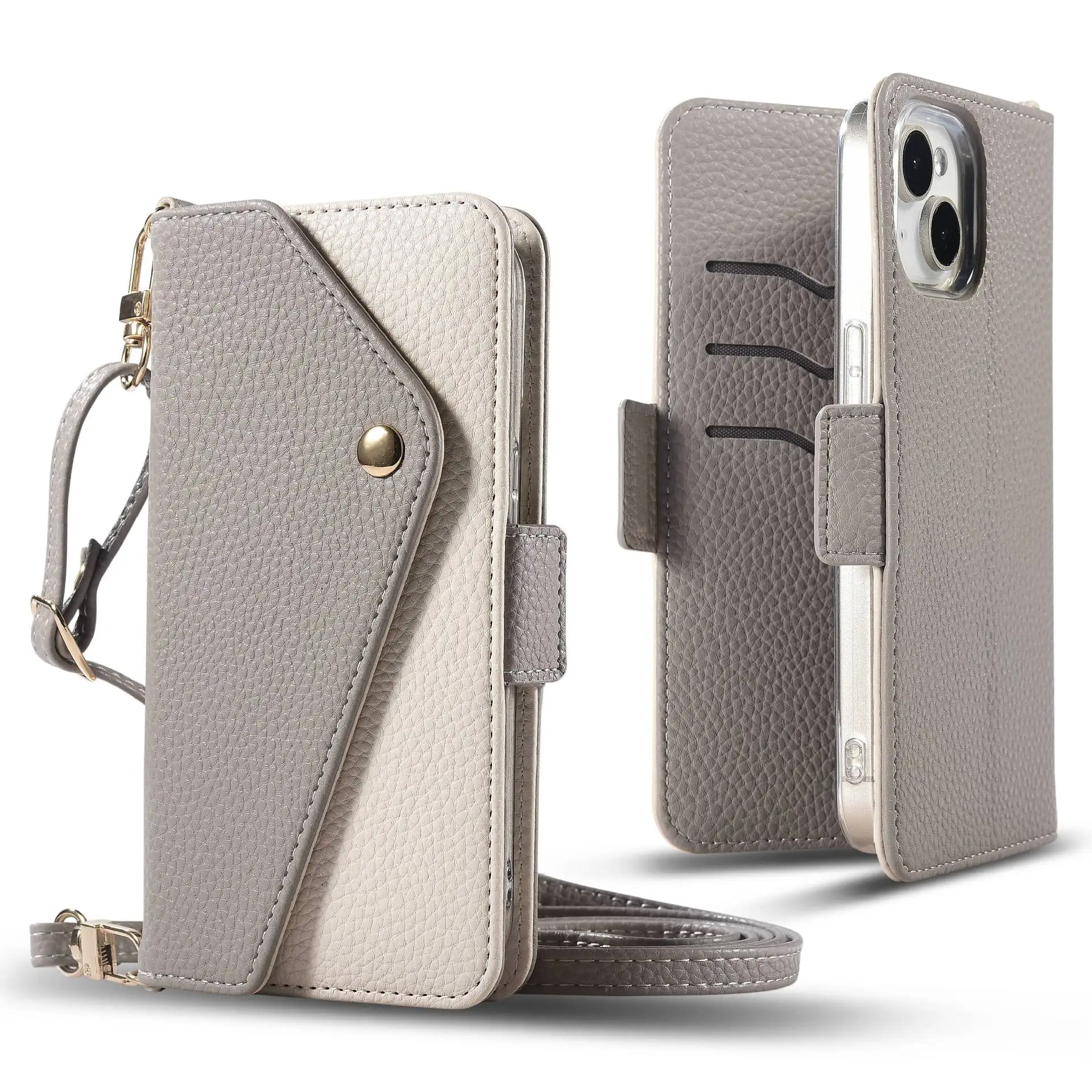 

Japan LuxuryCrossbody Long Strap Card Slot Flip Wallet Lychee Leather Case Cover For Iphone 16 15 14 13 12 Mini 11 Pro Max Plus
