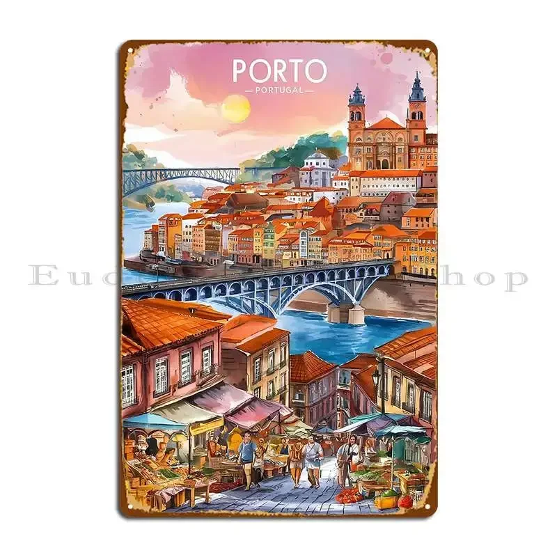 Letrero Metálico de Oporto, Explora Portugal, Centro Histórico de Cultura y Vino, Placa Decorativa de Cine, Letrero de Hojalata Personalizado