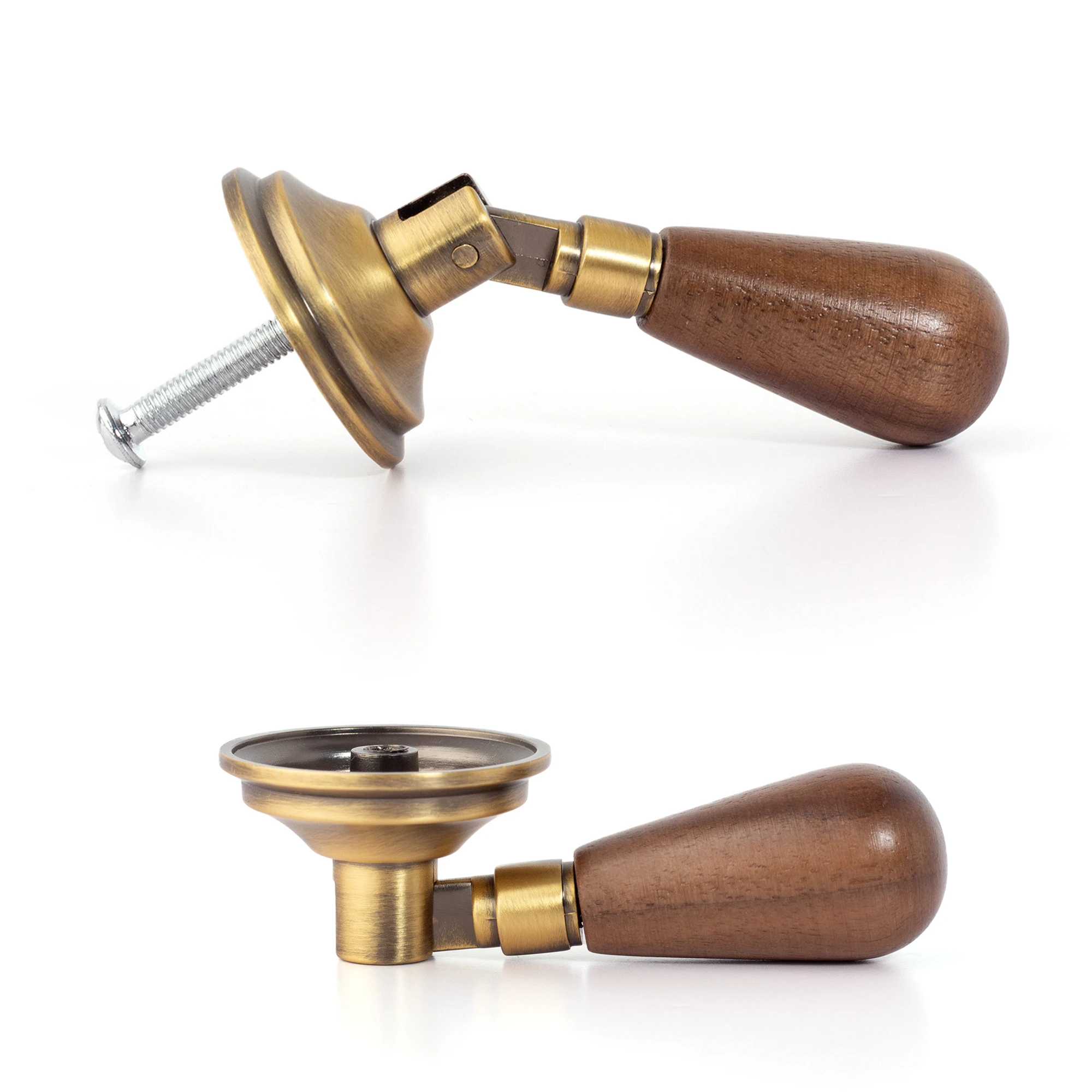 Wooden & Metal Vintage Pulls and Knobs Kitchen Cabinet Wooden Door Handle Antique Furniture Handles for Closet, Cupboard, Drawer