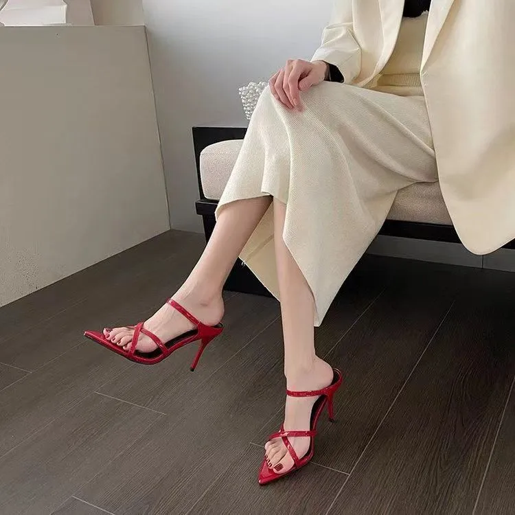 One line fashion high heels simple women\'s outdoor banquet sandals women\'s plus size women\'s shoes