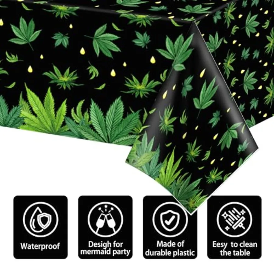 2 pezzi tovaglie per feste Weed 87 "Lx51 W tovaglie rettangolari in plastica tovaglie usa e getta compleanno festa di nozze picnic dicembre