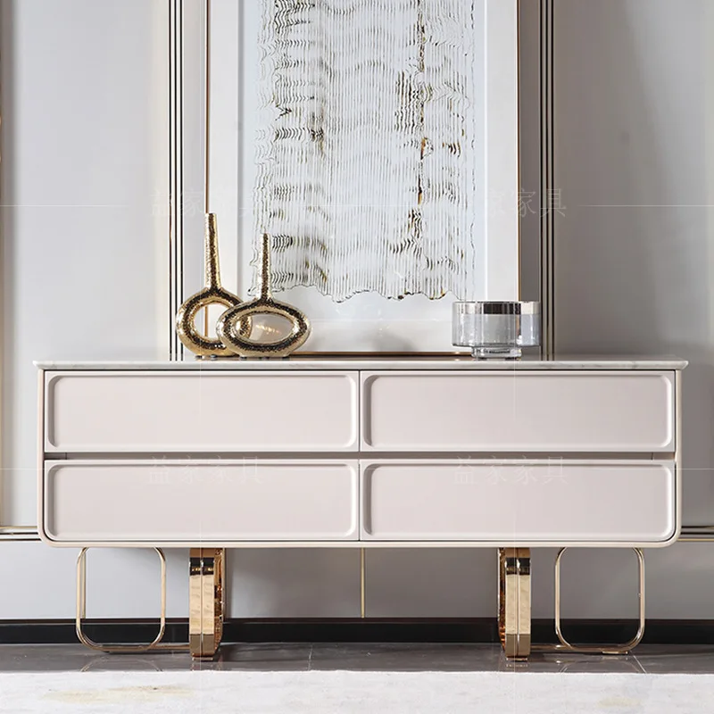 

Stainless steel marble dining side cabinet Italian light luxury TV cabinet designer high-end villa