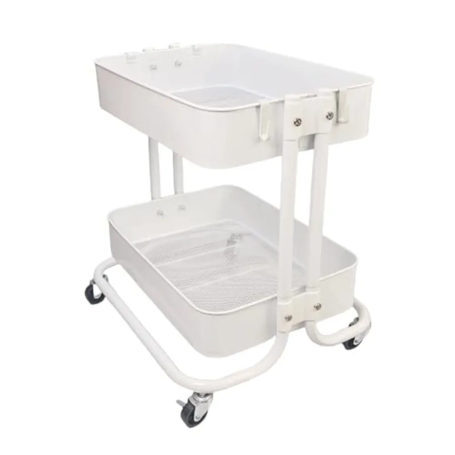 

2 Tier Under Desk Storage Cart with Wheels Heavy Duty Metal Short Rolling Pantry Storage Cart for Small Space, Utility Trolley