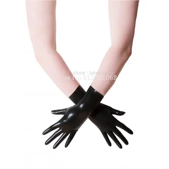 Guantes de goma de látex Unisex para hombre y mujer, lencería exótica de látex sin costuras, guantes fetiche cortos transparentes en negro y rojo