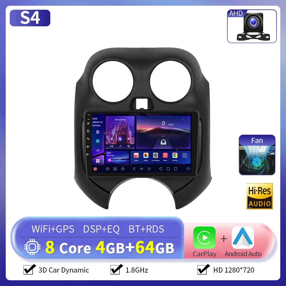 Camecho 9 "Draadloze Carplay Android Auto Autoradio Voor Nissan Micra 2010-2017 Multimedia Speler GPS 4G Wifi 2 Din Autoradio