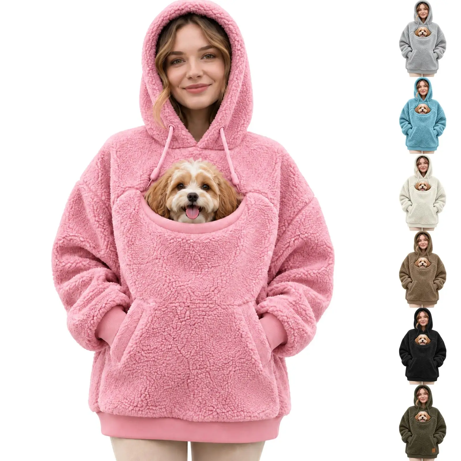 Warm Hoodie Pet Pouch Sweatshirt Cozy Hooded Top Winter Casual Wear Cute Dog Carrier Jacket For Front Casual Women Kangaroo 2026