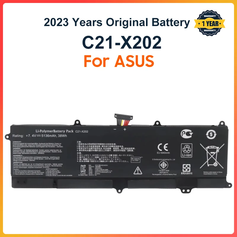 C21-X202 batería del ordenador portátil para ASUS VivoBook S200 S200E X201 X201E X202 X202E S200E-CT209H S200E-CT182H S200E-CT1 5136mAh