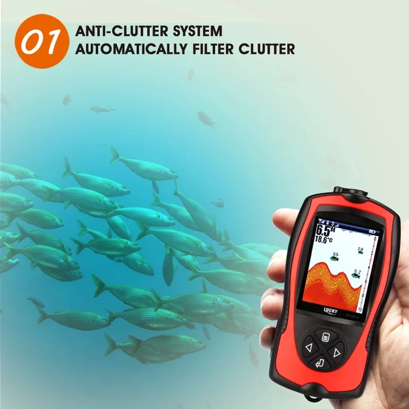 Lucky FF1108-1CT Portable Wired Sonar Fish Finder 100-Meter Depth Echo Sounder 2.4Inch TFT Color LCD Display Fishing Fish Finder